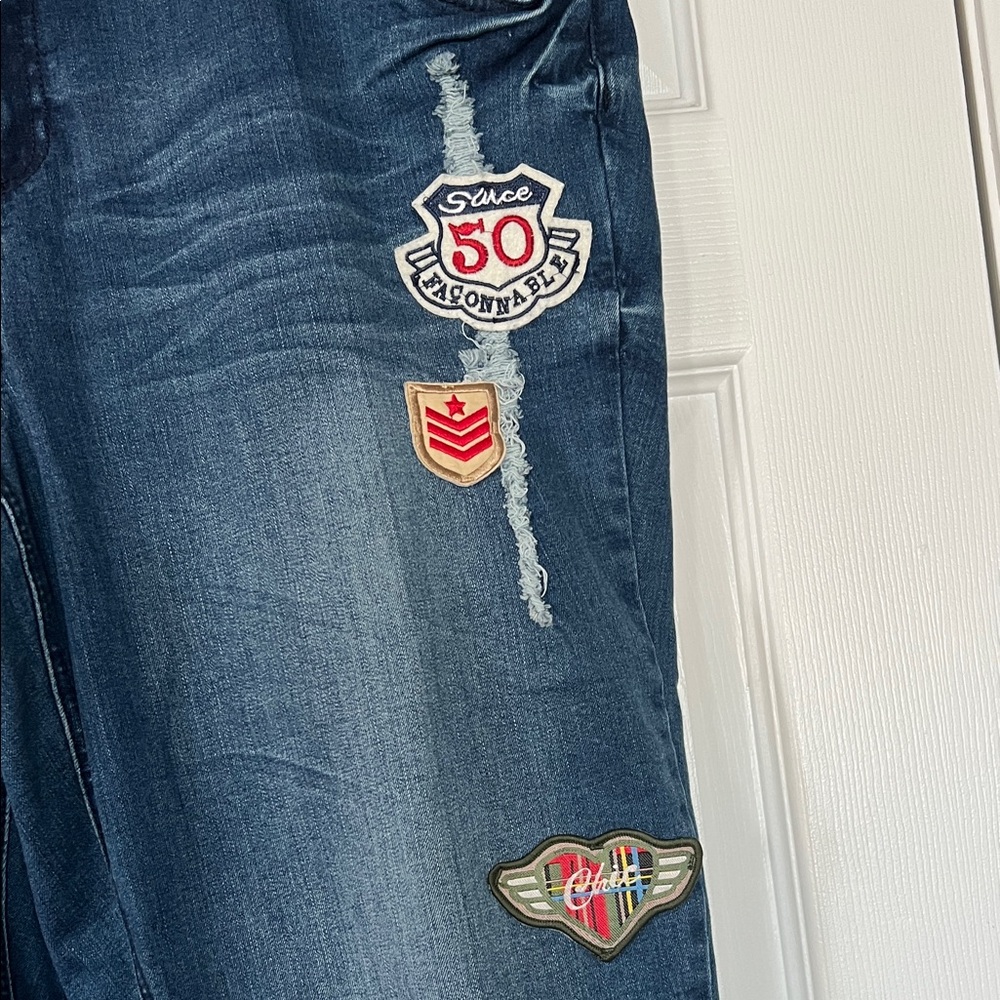 Women's Dark Blue Patchwork Distressed Jeans - Picture 3 of 8